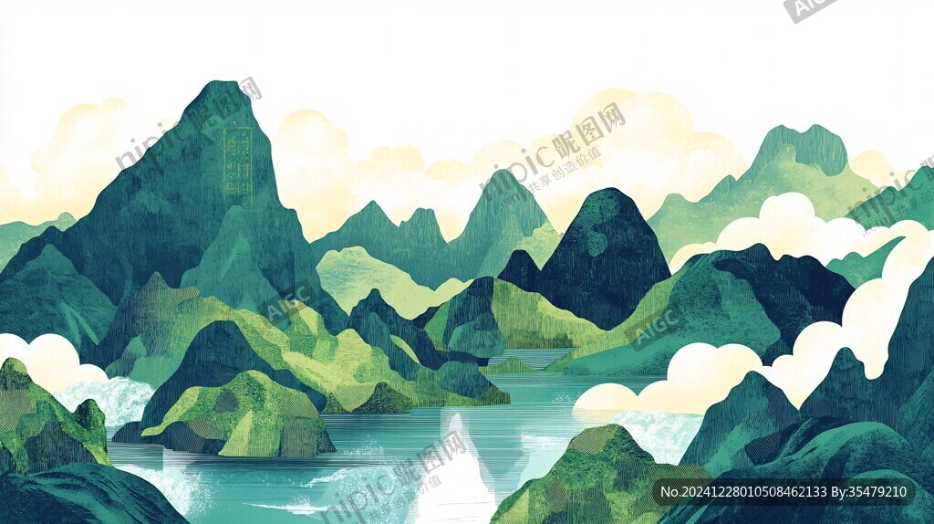 山水包裝插畫