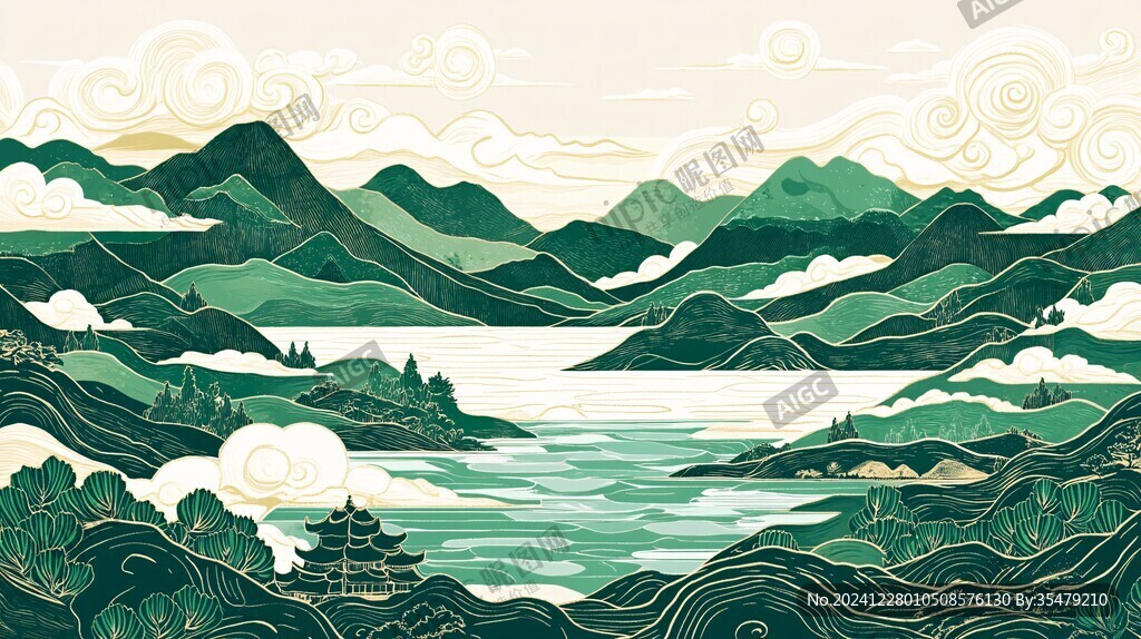 山水線包裝插畫