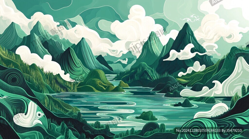 山水包裝插畫