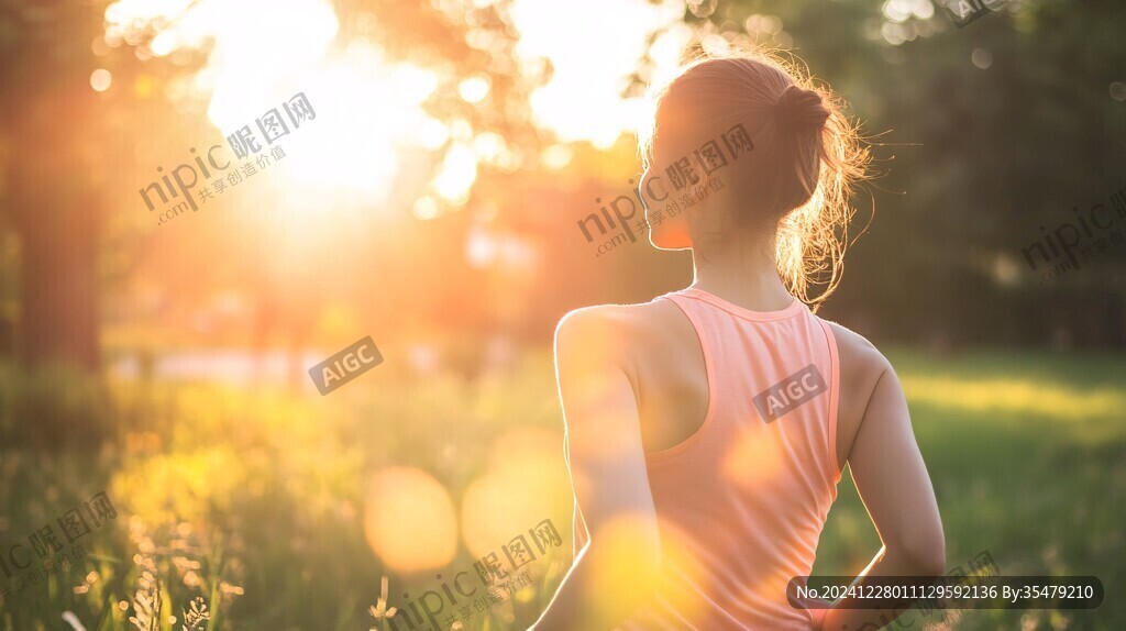 夕陽(yáng)下鍛煉的女孩