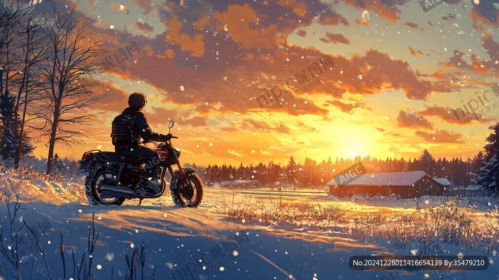 雪地上行駛的摩托車
