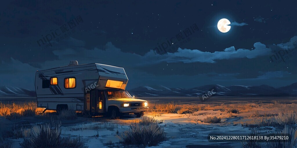 露營地房車插畫