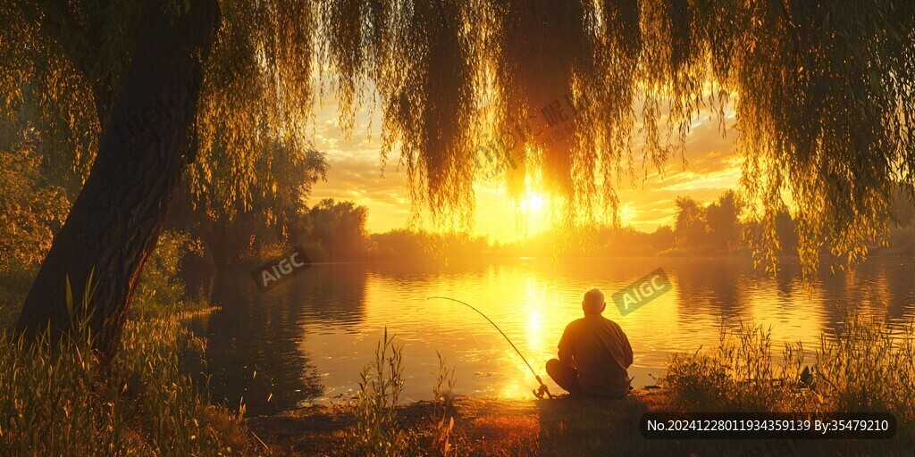 夕陽下的垂釣