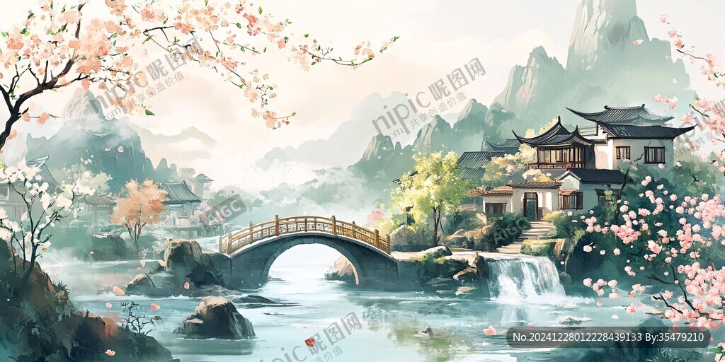 桃花源記古風山水插畫