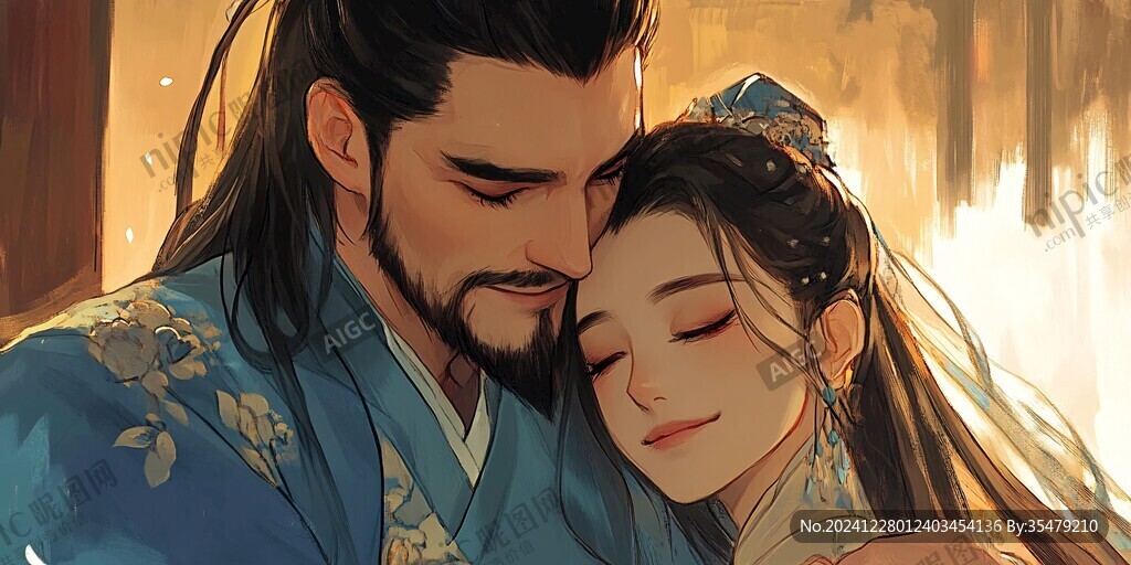 古風情侶插畫