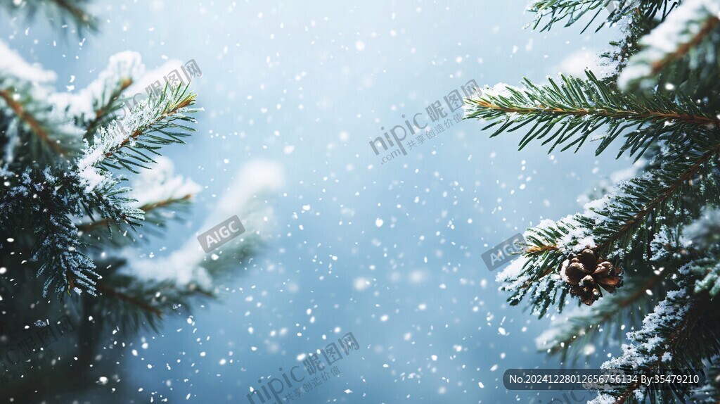 落雪的松樹枝