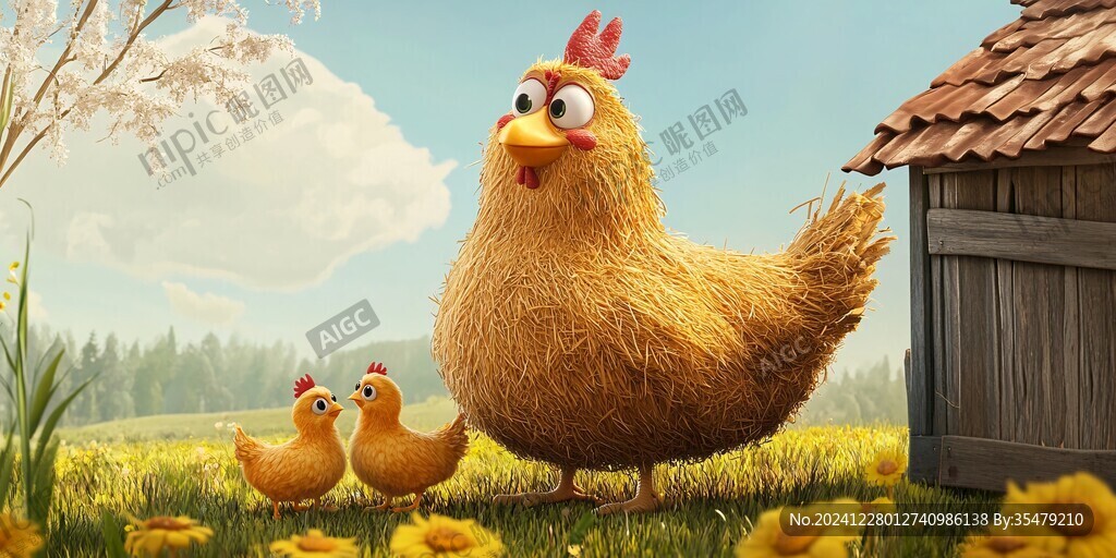 喂雞高清插畫