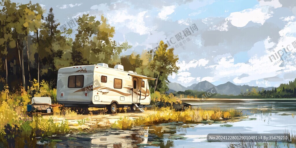 露營地房車插畫