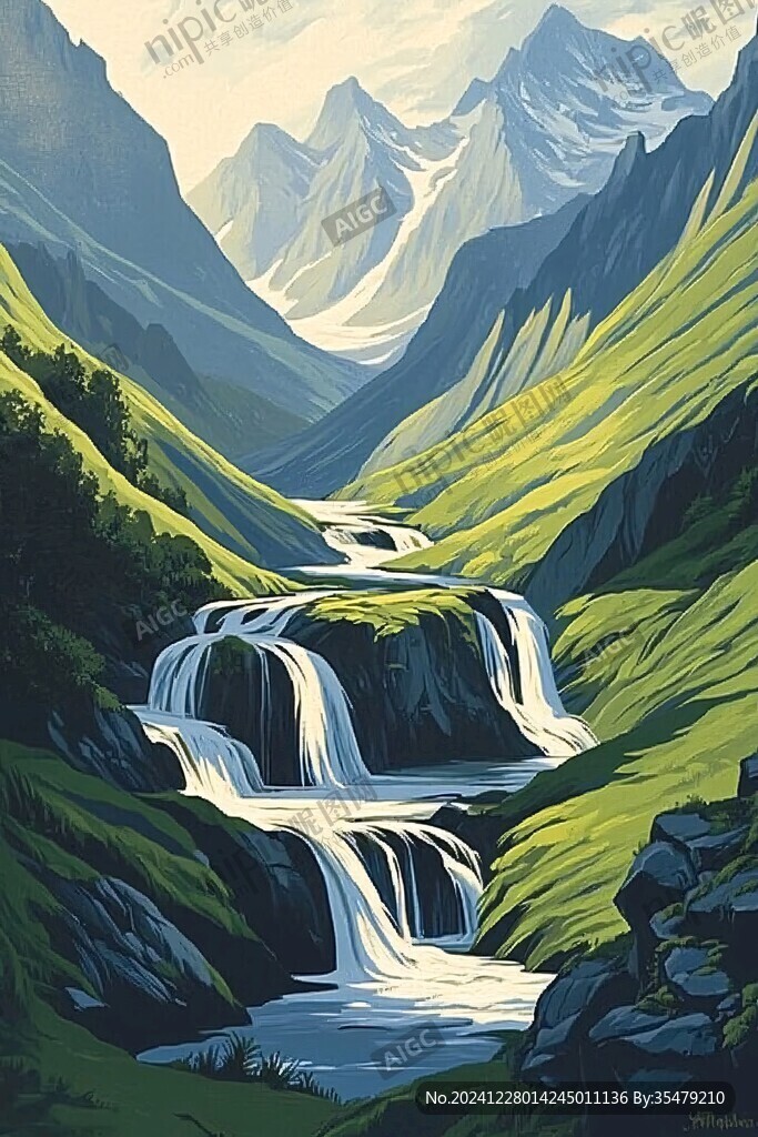 山泉水插畫