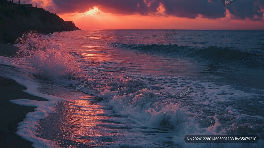 海浪浪花日出日落