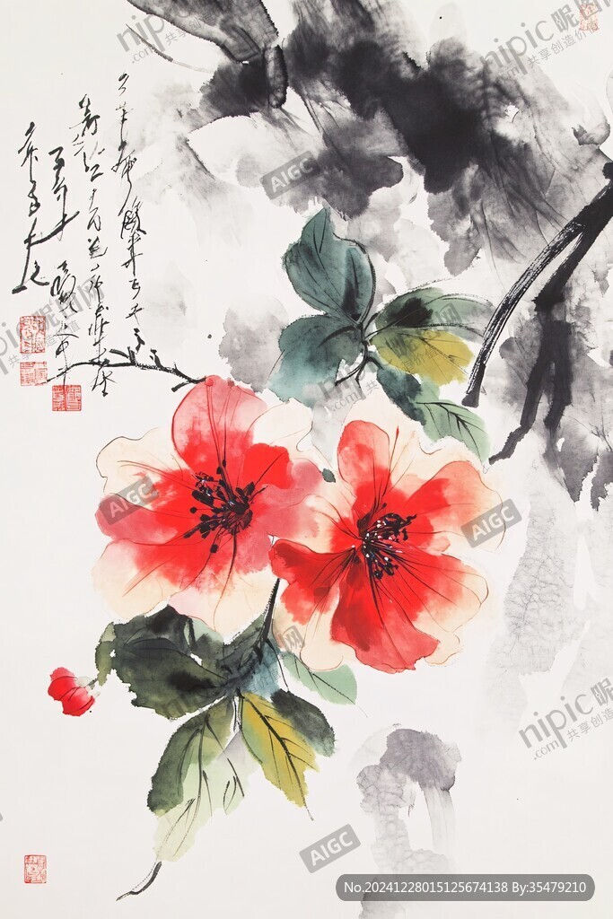 蜀葵水墨畫