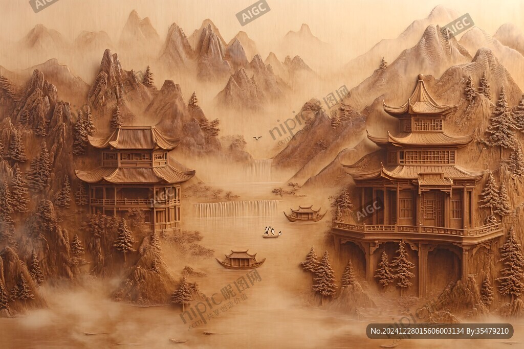 金色浮雕山水畫