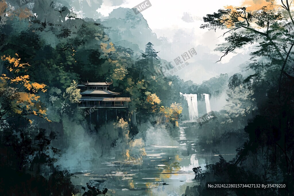 廣西大學(xué)插畫水墨山水