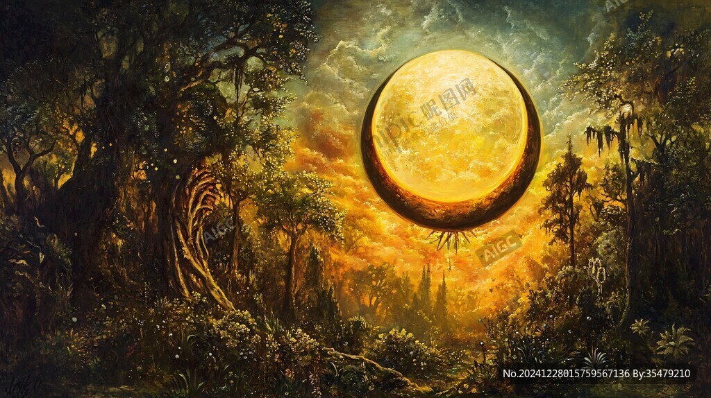 月色夜色夢幻森林背景