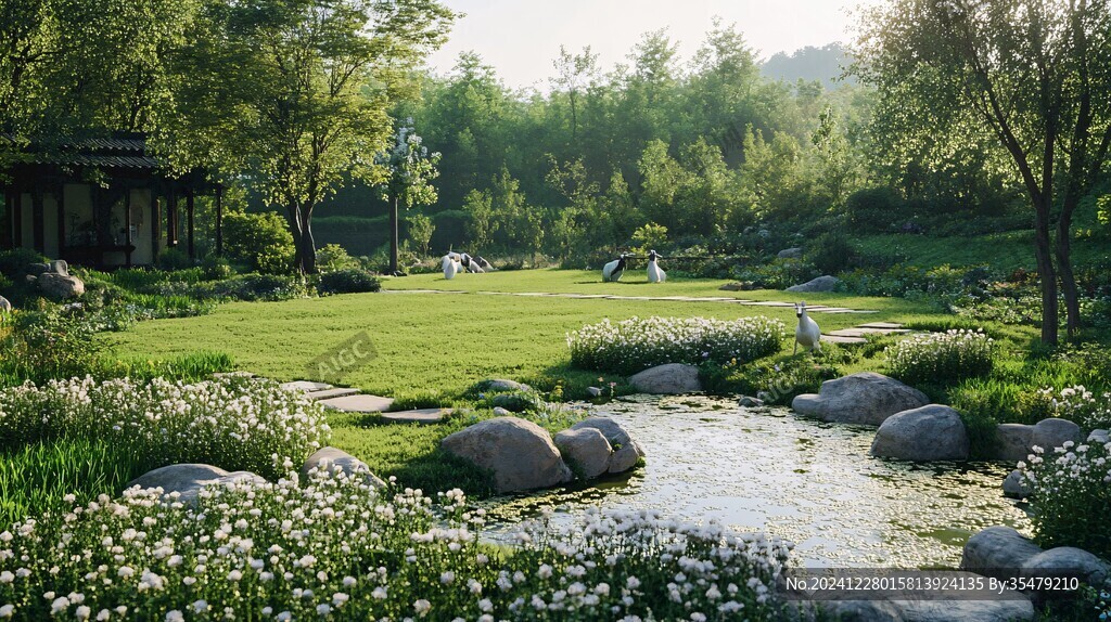 中式小區(qū)綠植植被草地
