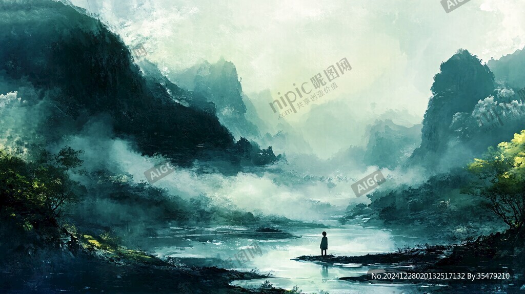 山水風(fēng)光禪意水彩畫
