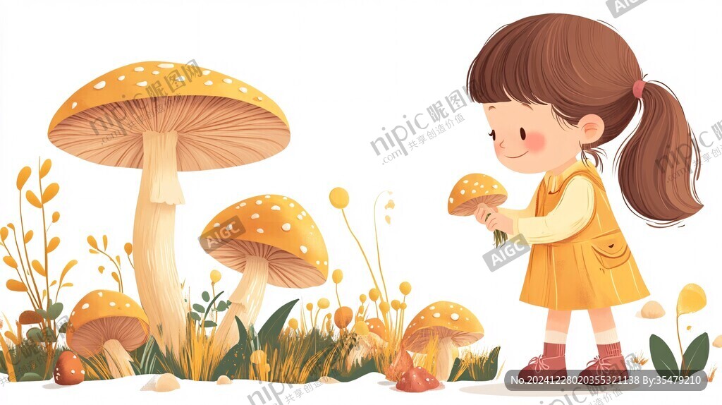 采蘑菇的小姑娘插畫(huà)