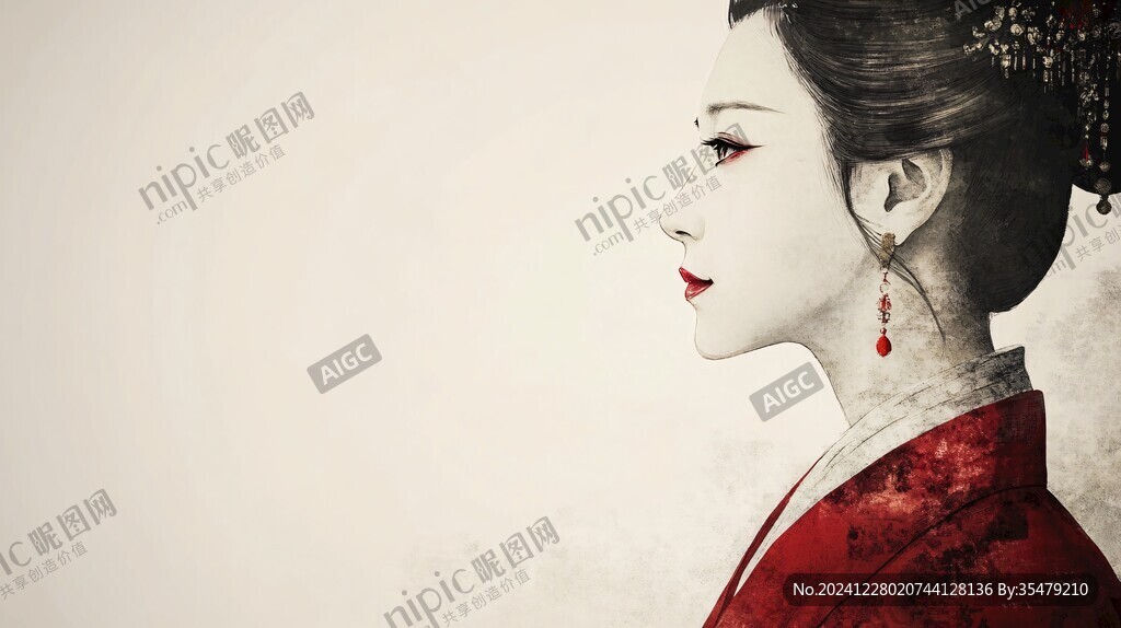 紅衣美人插畫