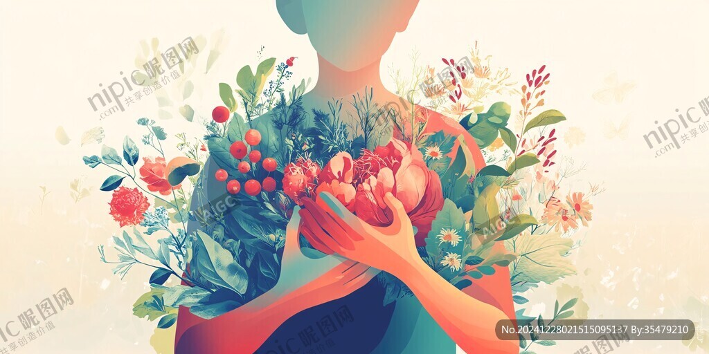手捧鮮花插畫