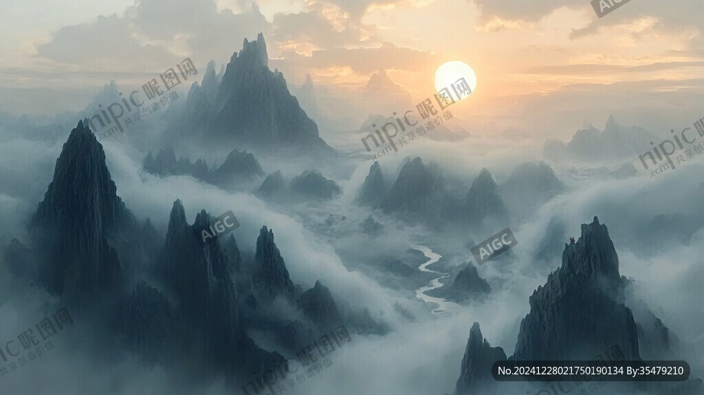 巨幅山水日出