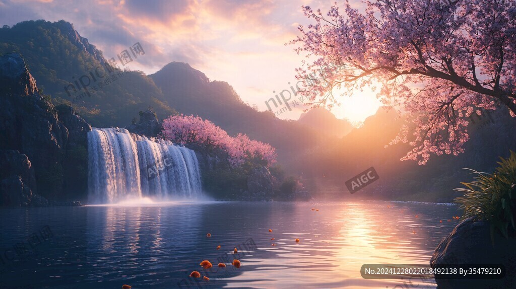 桃花梅花日出山澗