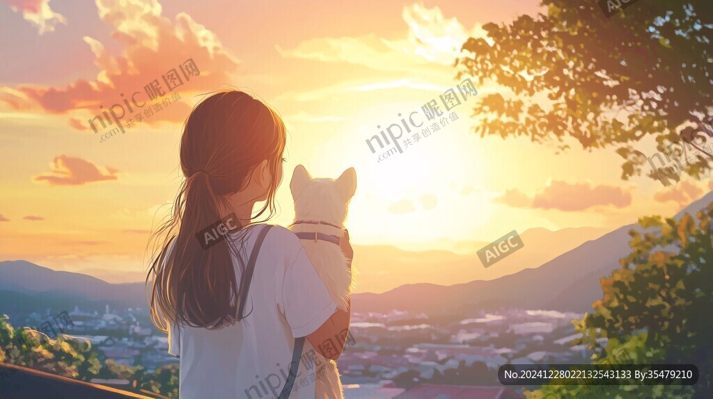 插畫夕陽下