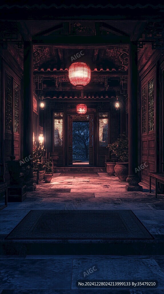 中式門窗夜景燈光