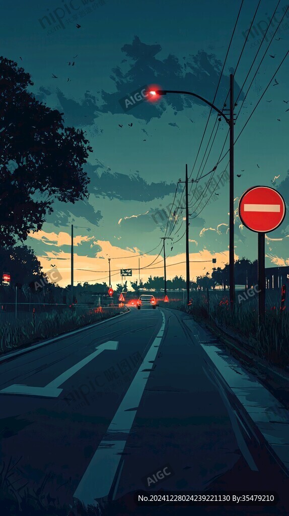 日落街道插畫