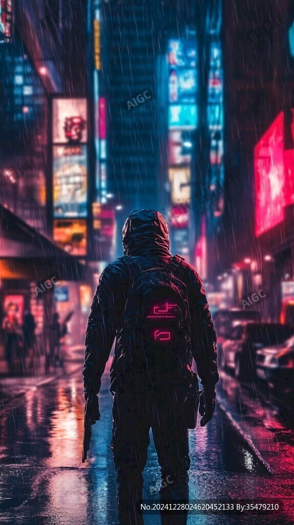 夜晚雨中行走的人