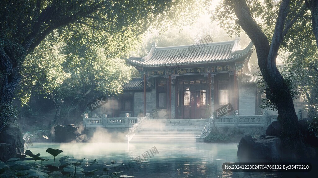 晨霧中的懷思亭