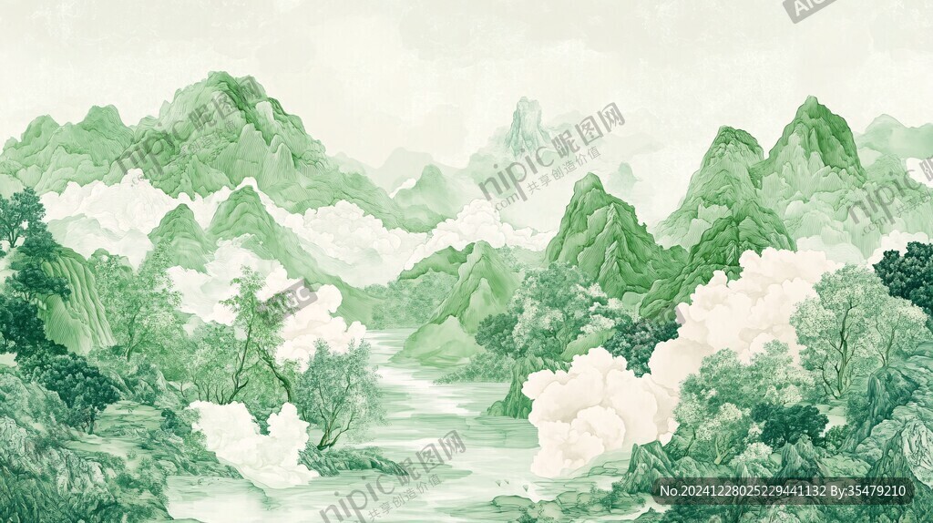 古風(fēng)青綠金碧山水畫