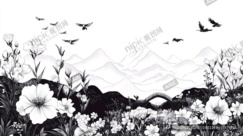 黑白新中式山水