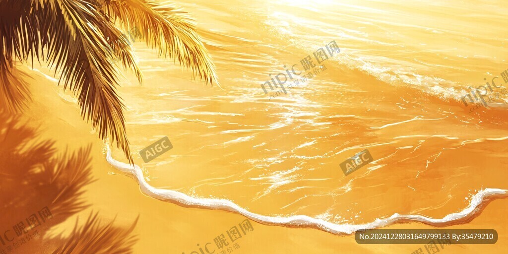 海灘唯美插畫