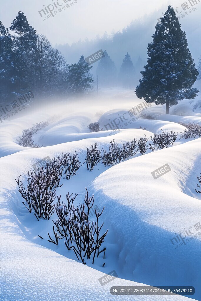 雪地林間晨光