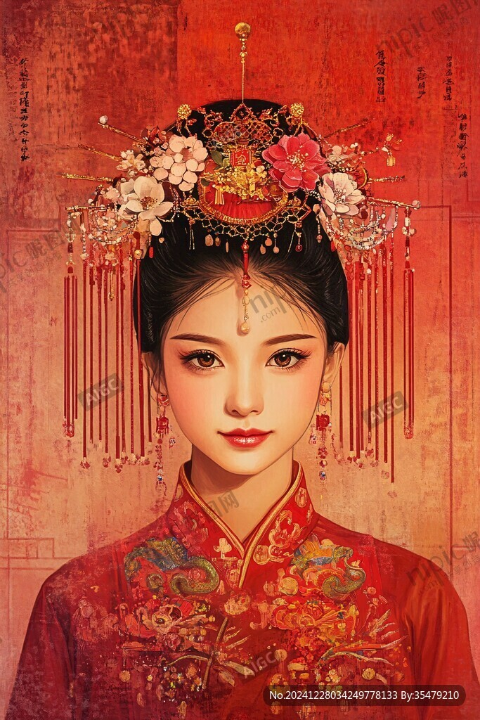 中式新娘插畫