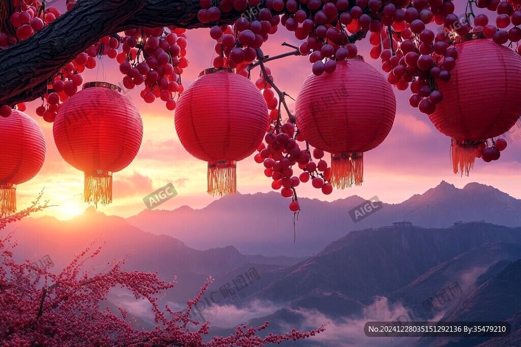 夕陽(yáng)下紅燈籠