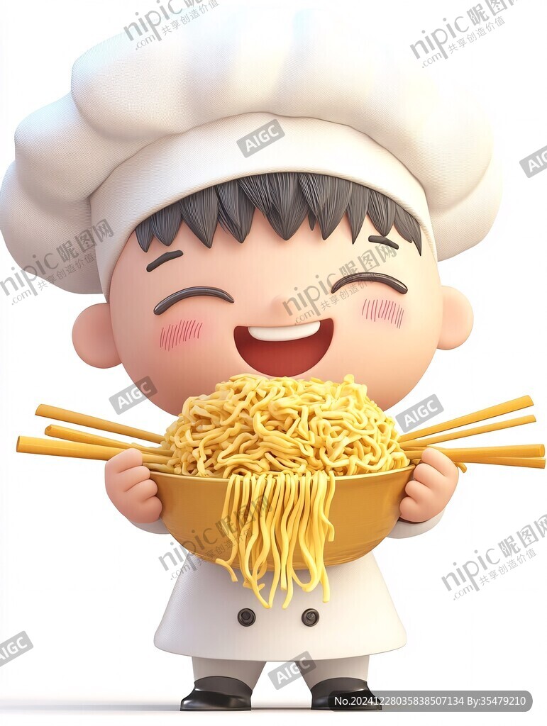 卡通吃面小人