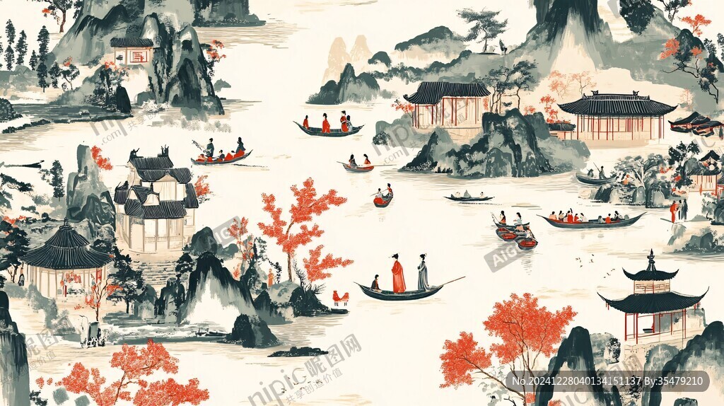 巨幅古典古風山水畫