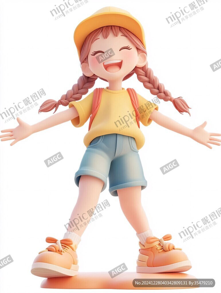 卡通女孩人物游玩旅行
