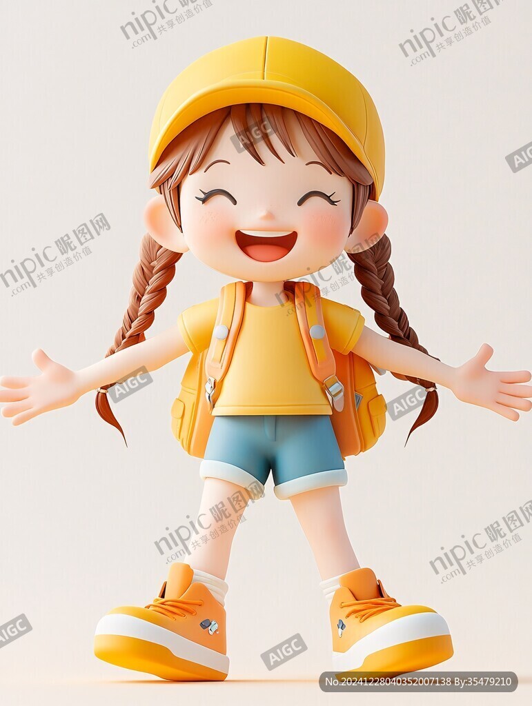 卡通女孩人物游玩旅行