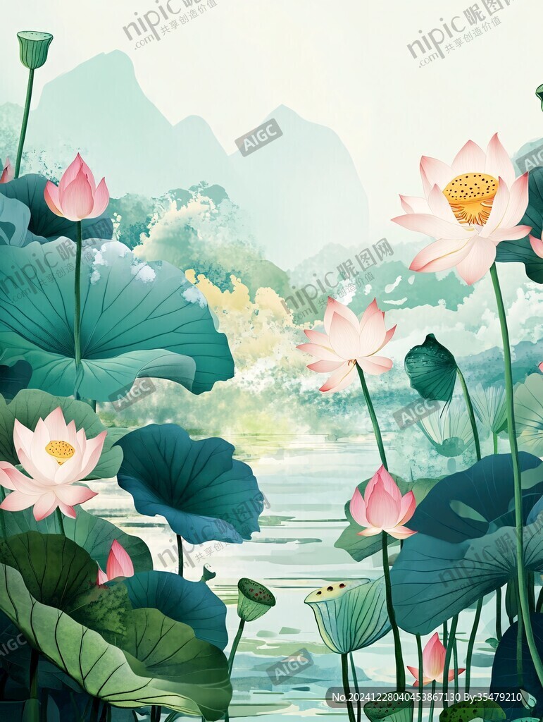 荷花池插畫