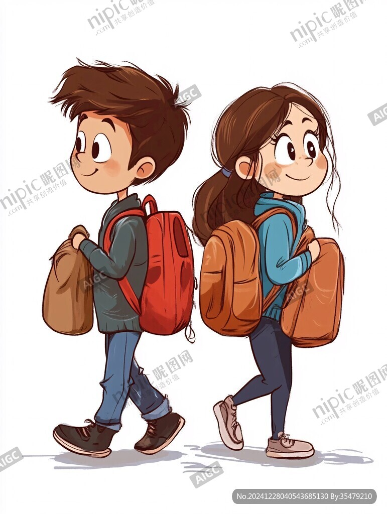 背著書包的男孩女孩