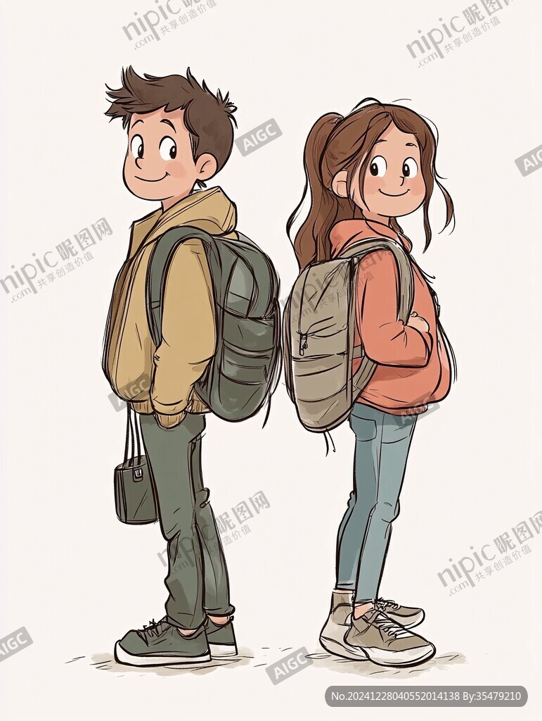 背著書包的男孩女孩