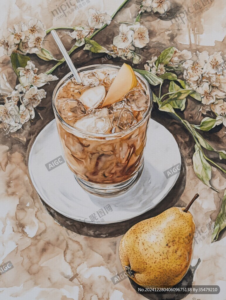 雪梨枇杷茶插畫