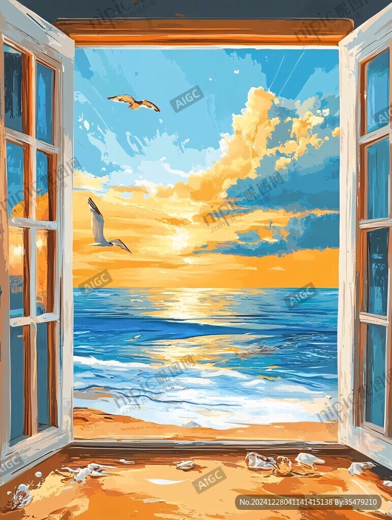 插畫海邊