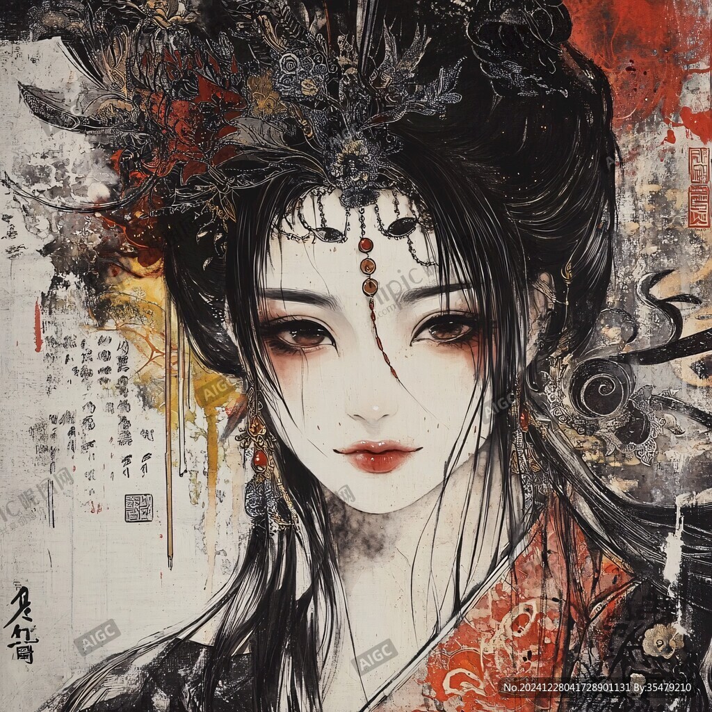 古風(fēng)美女頭像插畫封面