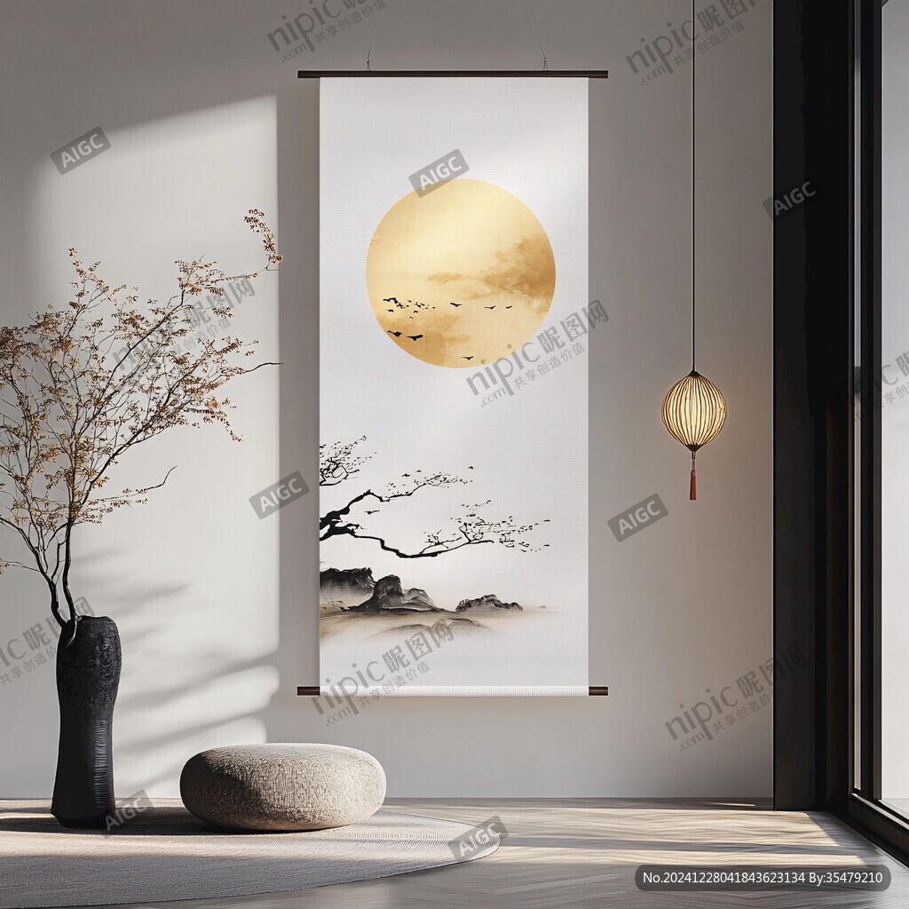 豎版掛畫屏風墨韻禪意