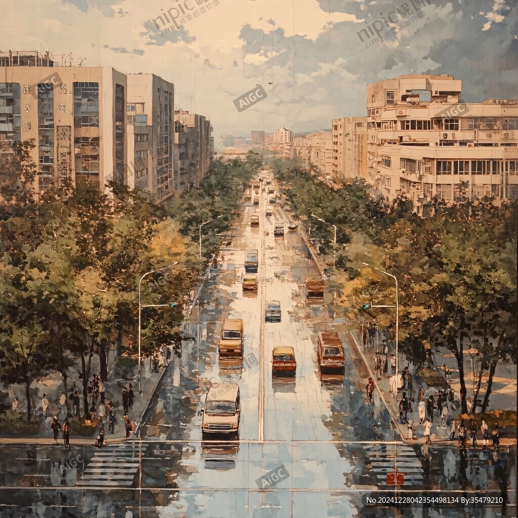 日落街道插畫