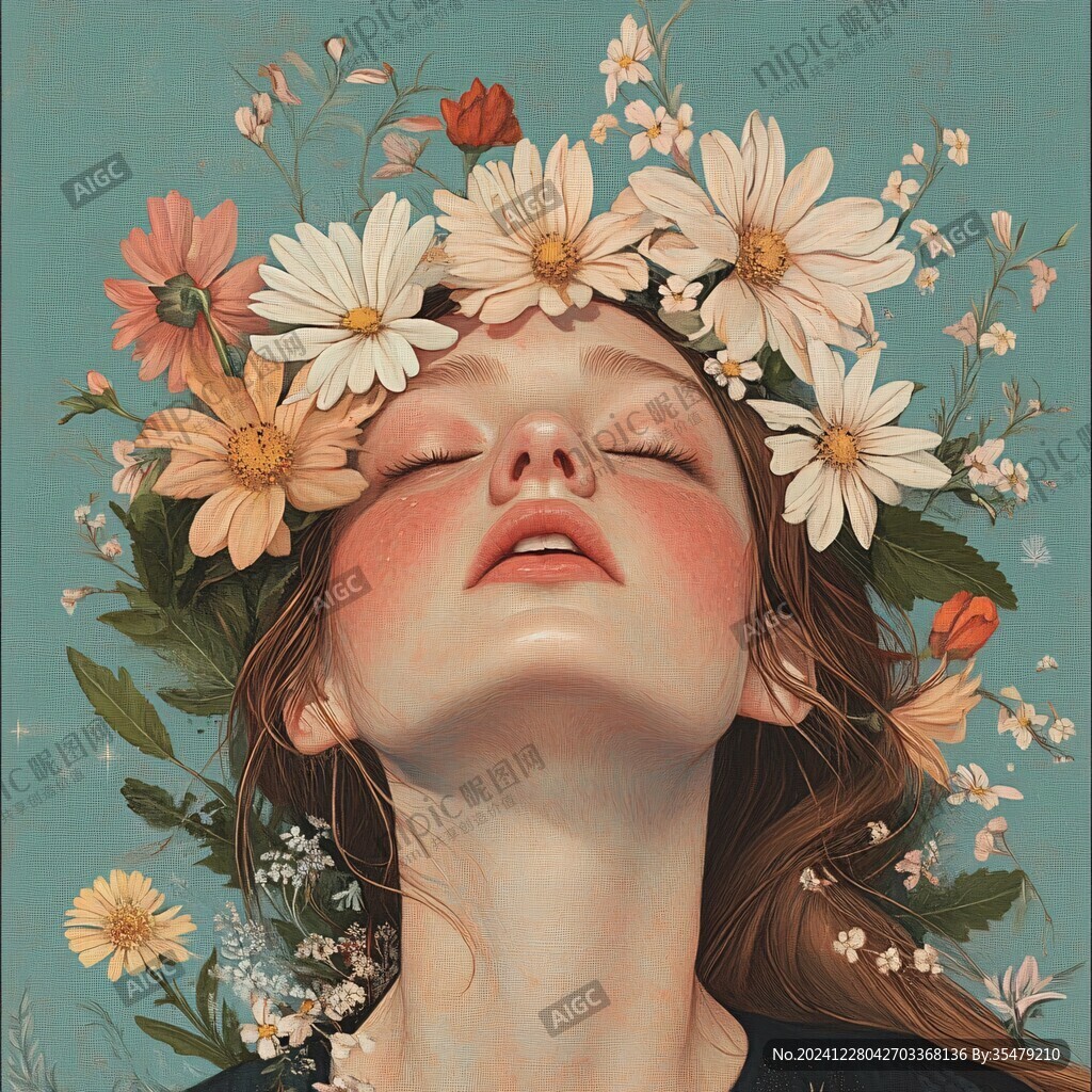 少女與花插畫