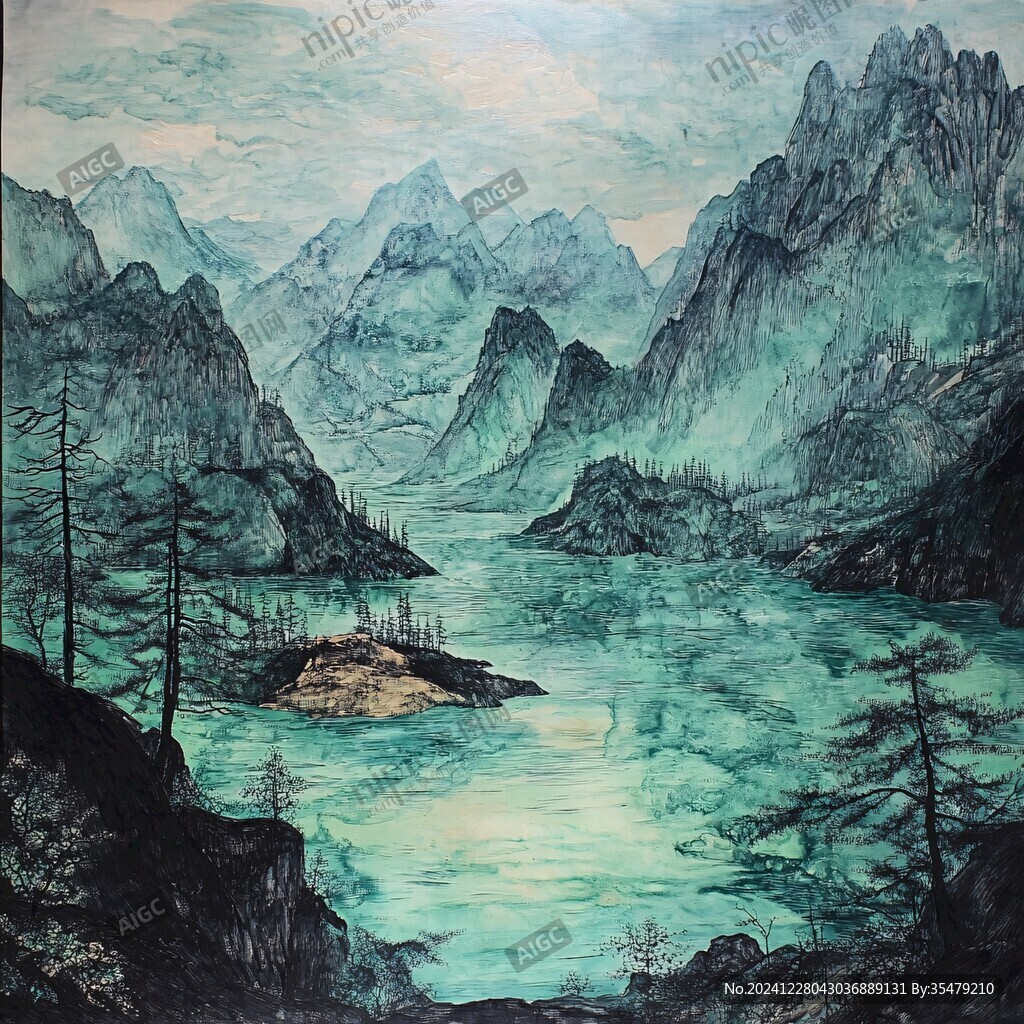 油畫棒山水